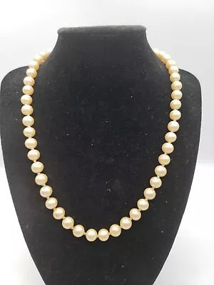 Vintage Single Strand Hand Knotted 8mm Faux Pearl Necklace 18   B-53 • $4