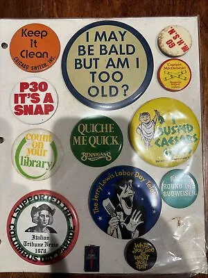 Random Vintage Pin-back Buttons/pins Lot #55 Protected In Sheet • $29.99