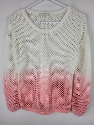 $16.96 • Buy Pink Rose Womens Sheer Open Knit Ombre Sweater Pullover Sz L Ivory Pink