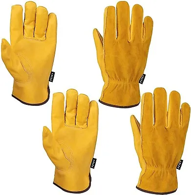 FZTEY 2 Pairs Gardening Work Gloves Ladies Safety Protective Leather Gauntlets • £5.89