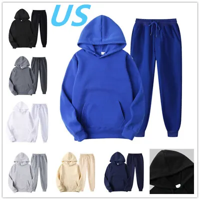US Mens 2Pcs Tracksuit Long Sleeve Hooded Sweatshirt With Sweatpants Outfits • $31.78