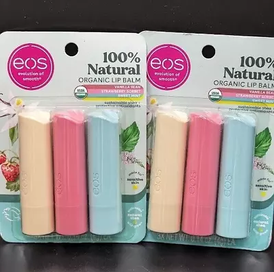 Eos 100% Natural & Organic Lip Balm 3 Pack Vanilla Strawberry Mint Lot Of 2 • $16.99