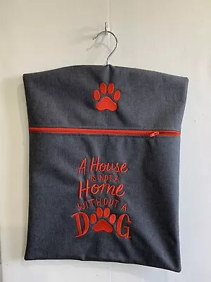 Hand Made Waterproof Peg/Hanging Storage Bag Zipped 12½x16  Dk Grey Red Dog • £6.95