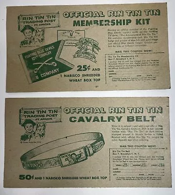 Vintage 1956 Rin Tin Tin Nabisco Shredded Wheat Trading Post Coupons Cavalry • $7.99