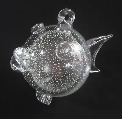 VTG Art Glass Hand Blown Hanging Clear BUBBLE GLASS FISH SUNCATCHER / Ornament • $11.99