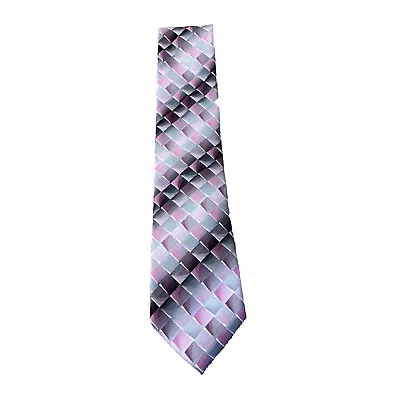 Van Heusen Pure Silk Tie Mens Classic Sliver Purple Diamond Designer • $3.99