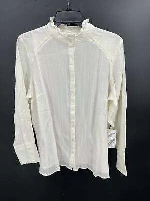 £17.87 • Buy Roamans Shirt Womens Plus 16W Ivory Gauze High Collar Cottagecore Long Sleeve