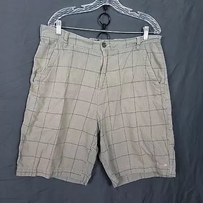 Oakley Plaid Golf Shorts Men’s 36  Tan Golfing Board Shorts Casual Flat Front • $20.95