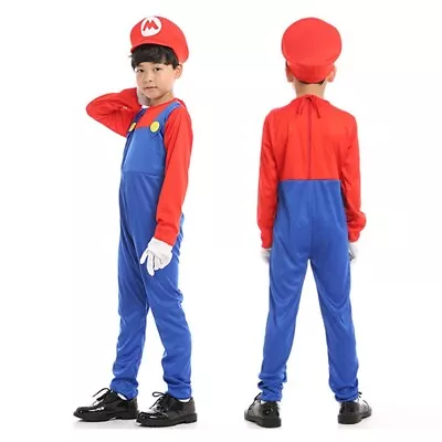 Kids Boys Girls Super Mario Fancy Dress  Book Day Costume - Includes Gloves • £11.99