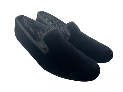 Shipton Heneage Luxury Slippers England  Black Velvet Black Satin UK 7 • $99