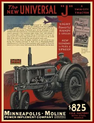 1935 Minneapolis Moline Tractor New Metal Sign: Model J Universal - Twin City • $19.88