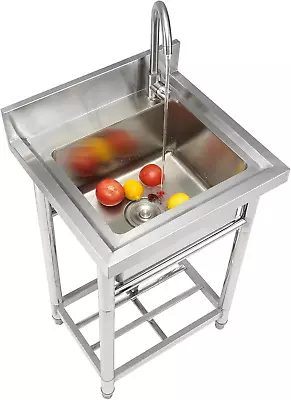 VEVOR Stainless Steel Utility Sink 1 Compartment Free Standing Small Sink Inclu • $220.93