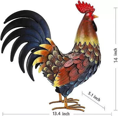 Rooster Decor Garden Statue Metal Chicken Yard Art Sculpture Outdoor Figurines • $44.99