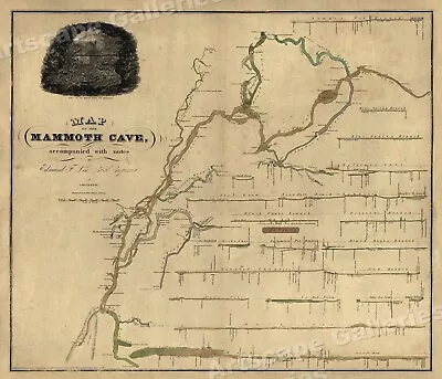 1830s Mammoth Cave Kentucky Vintage Cave System Map - 16x20 • $13.95