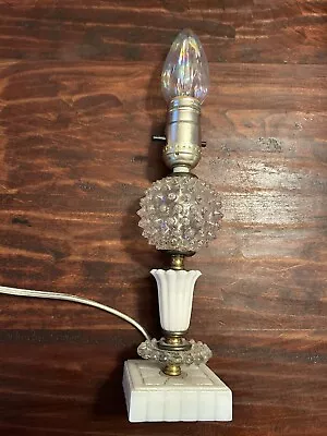 Vintage Milk Glass & Clear Hobnail Bedside Boudoir Table Lamp; Working 10.25” • $19.99