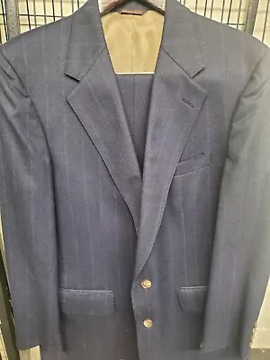 Vintage Marshall Fields Mens 40 R Wool Suit Navy Blue Striped USA MADE MINT • $99.79