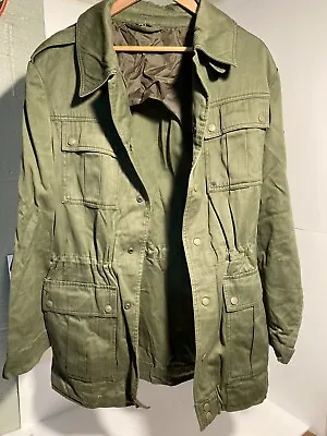 Vintage Green Barn Chore / Military Denim Coat Jacket Large • $45