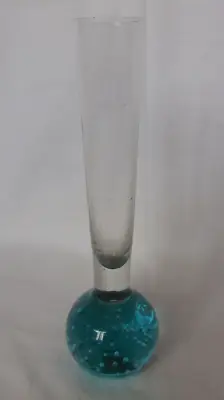 VINTAGE MID CENTURY GLASS CONTROLLED  BUBBLE BASE BUD VASE BLUE - 15cm • $25