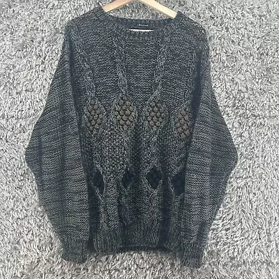 Sole Vintage Hand Knitted Abstract Sweater Mens Small Gray Black Heavy • $25