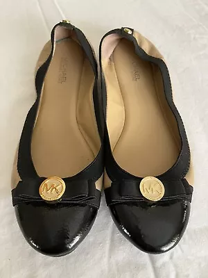 Michael By Michael Kors Leather Ballet Flats Tan With Black Size 6.5 • $10