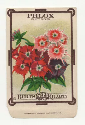 Original Vintage 1910s Burt’s Phlox Seed Packet Litho Unused • $6