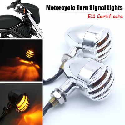 2x Motorcycle Chrome Grill Turn Signals For Harley Cafe Racer Bobber Chopper • $13.99