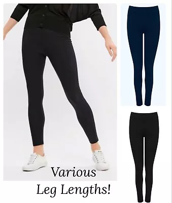 Ex FaMouS Store Ladies Black Leggings Navy Cotton Stretch Full Length High Waist • £6.95