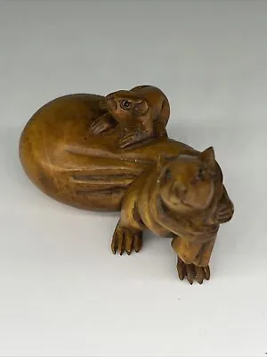 £47.69 • Buy Netsuke Figurines 2 Mice, One Pulling A Bag While Other Rides, Wood Or Bone?sign