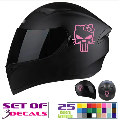 Hello Kitty Punisher 3 Helmet Decals Set  Motorcycle Sticker Fit HondaSuzuki • $5.27