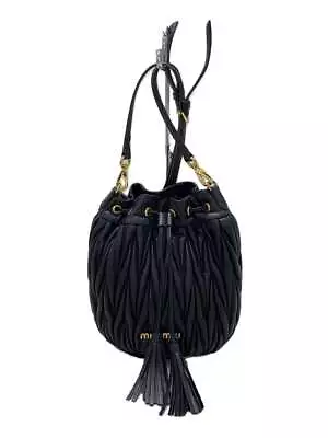 MIU MIU MATELASSE 2way Drawstring Bag Shoulder Bag Leather BLK 5BE014   • $599.50