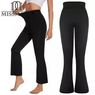 Women Bootcut Yoga Belly Control Non See Through Bootleg Workout Pocket Trousers • £16.79