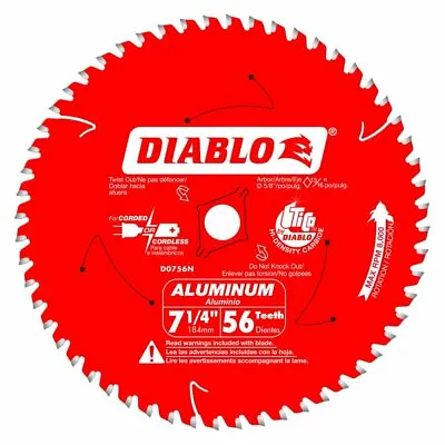 $34 • Buy Diablo D0756N 7-1/4 Inch X 56 Tooth Thick Aluminum Cutting Saw Blade