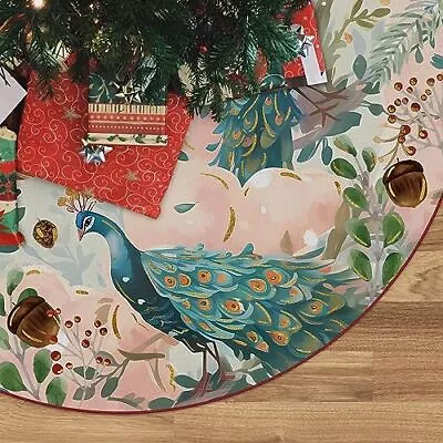 Christmas Tree Skirt Peacock Tree Skirt Christmas Berry Xmas Winter Tree 48inch • $23.37