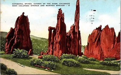 Cathedral Spires Garden Gods Colorado Springs CO Manitou Linen Postcard PM WOB • $3