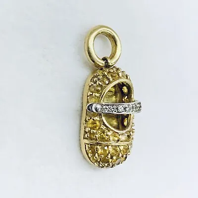 Aaron Basha 18k Yellow Gold Citrine & Diamond Baby Shoe Sandal Pendant Charm • $1099.99