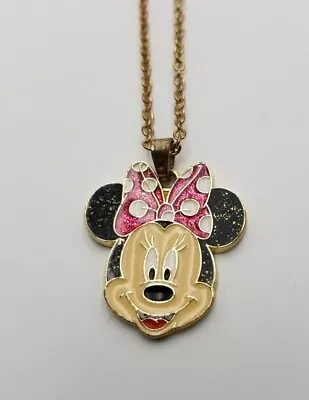 Minnie Mouse Necklace Glitter Sparkling Goldtone Enamel Disney Fast Ship • $12