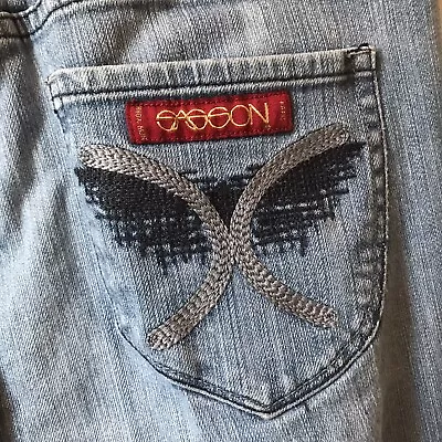 Vintage Sasson Logo Bootcut Embroidered Boogie Y2K Jeans Medium Wash Mom Size 8 • $19.99