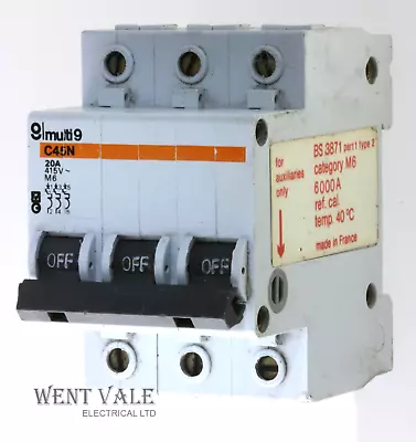 £23.75 • Buy Merlin Gerin Multi 9 - C45N 320- 8538 - 20a Type 2 Triple Pole MCB Used