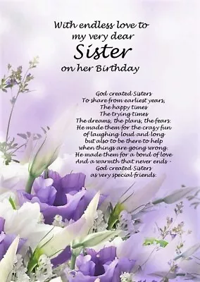 NEW 'With Love Dear Sister' - A5 Birthday Card For Special Sister Keepsake Love • £3.99