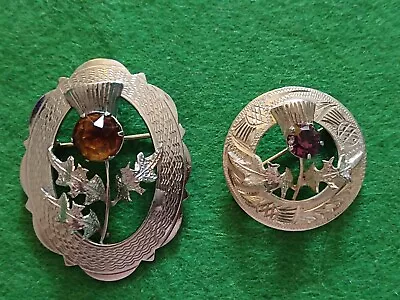 2 Vintage Scottish Brooches Silver Amethyst Thistle  By Ward Brothers & Mizpah  • £12