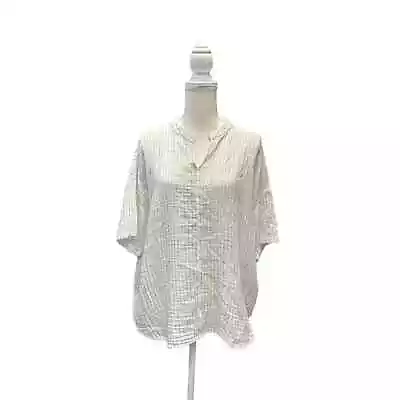 Eileen Fisher Organic Cotton Gauze Striped Stand Collar Top • $125