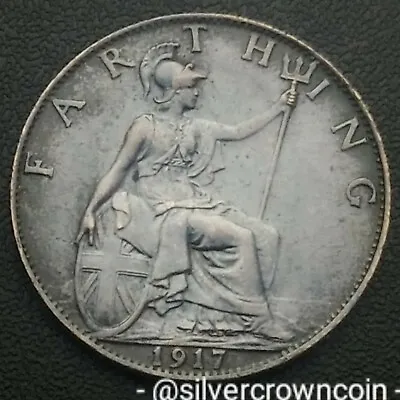 UK Great Britain Farthing 1917. KM#808.1. 1/4 C. Quarter Penny Cent Coin. WWI. • $8.78