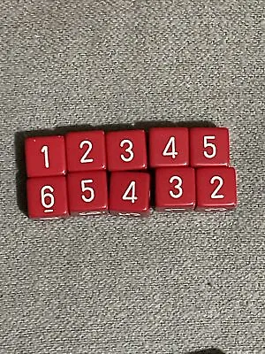 10x D6 Dice Numbered 1-6 Plastic Square Red • £2.50