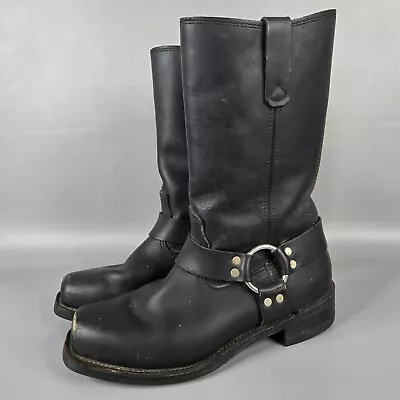 Vintage Harness Leather Boots Black Pull On Biker Vibram Size 10 D Made In USA  • $75