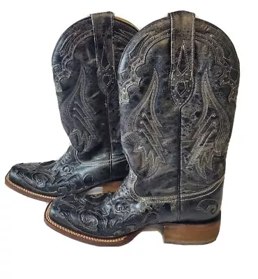 CORRAL Men's Cowboy Western Boots Soft Hand Made Black Leather & Snakeskin 7.5  • $59.99