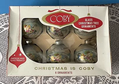 Vintage Coby Glass Ball Christmas Ornaments Girl & Cat Blue Gingham READ • $35