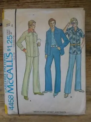 VTG 70s McCALL'S 4458 MEN'S YOKED SHIRT-JACKET ONLY-38  CHEST SEWING PATTERN • £5.95