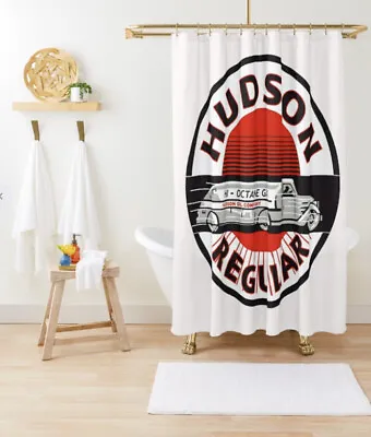Hudson Gasoline Vintage Sign Shower Curtain Man Cave Garage Bachelor NEW 67x70 • $39.99