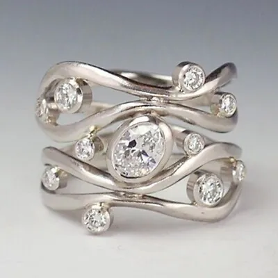 $1.95 • Buy 925 Silver Filled Ring Fashion Jewelry Cubic Zircon Women Wedding Ring Sz 6-10