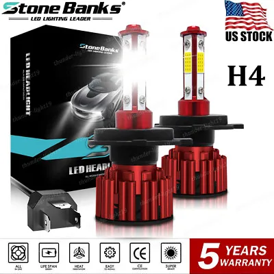 2x 4-Side H4 LED Headlight Bulbs Kit 9003 HB2 High Low Beam 6500K Bright White • $11.08